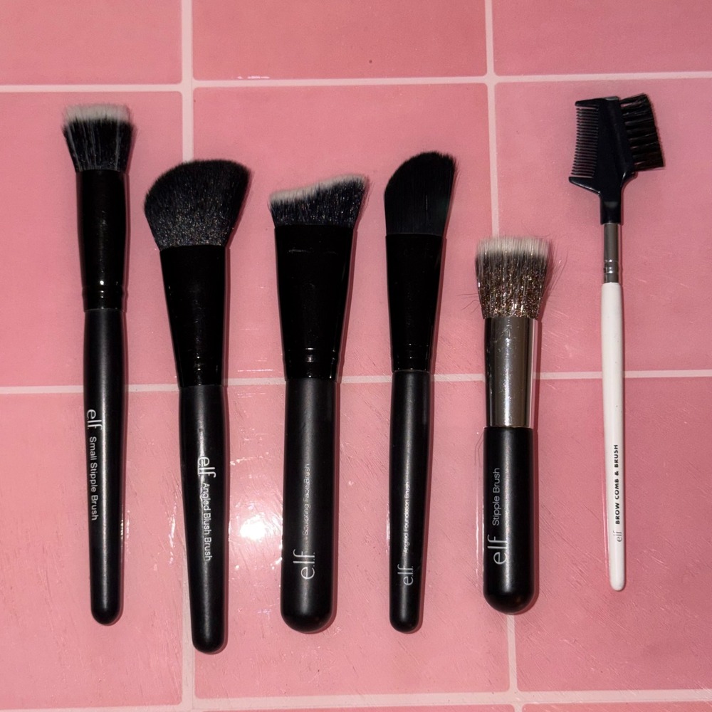 ELF Cosmetics Makeup Brush Set 6pc Stipple Blush Foundation Sculpting Brow Brush